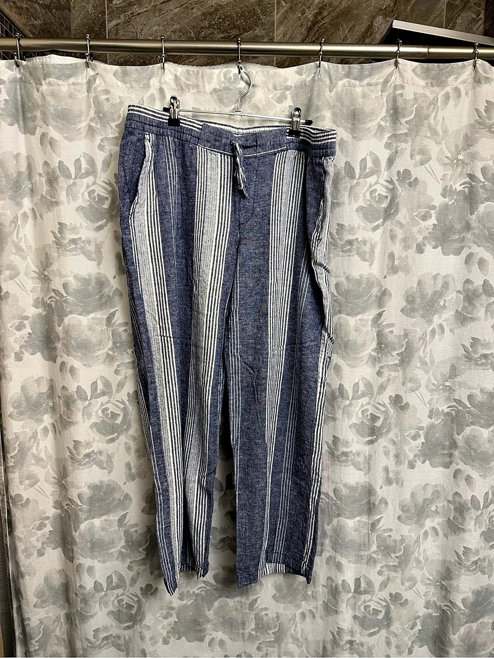 Old Navy High-Waisted Striped Linen-Blend Wide-Leg Pants Wide-Leg Pants Blue &